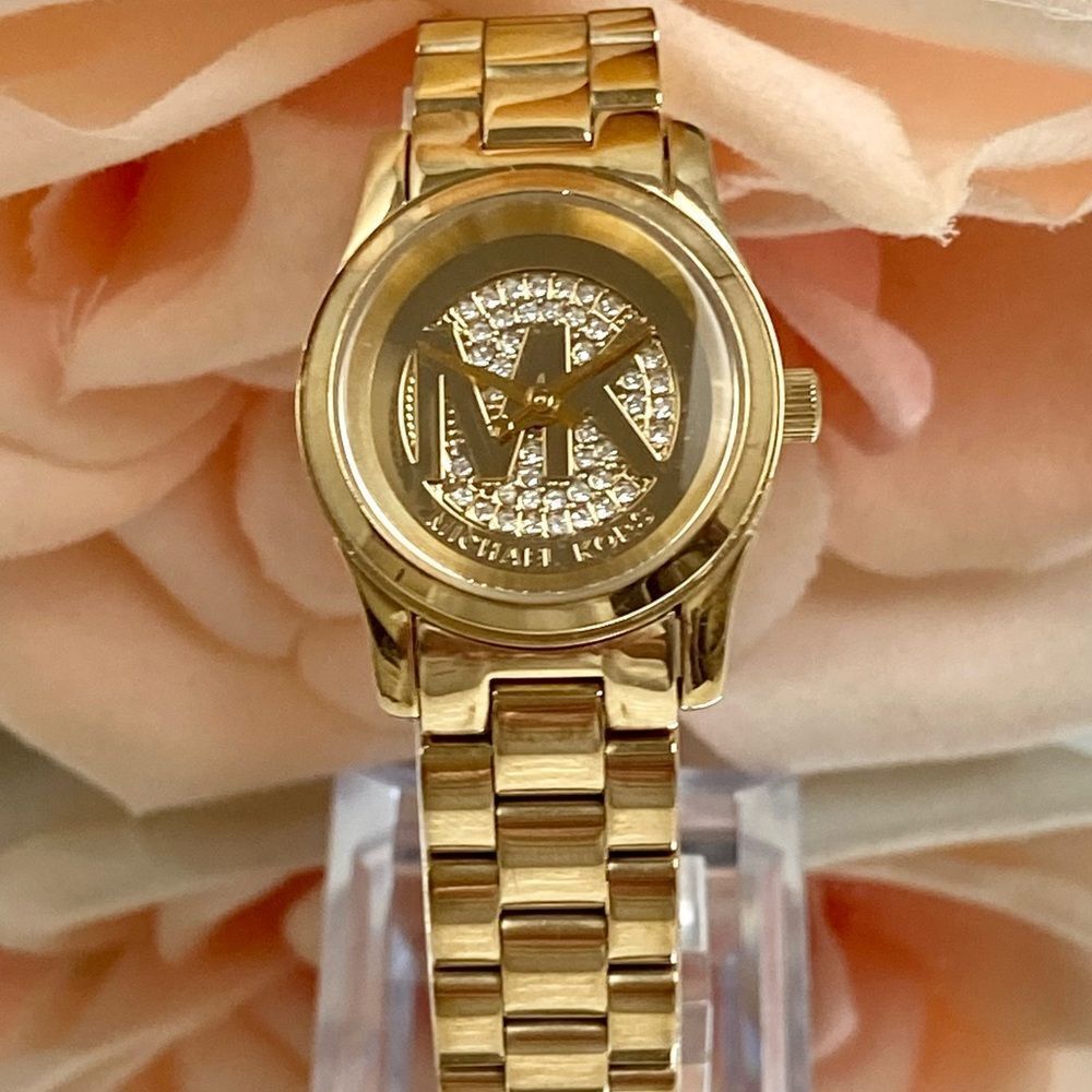 Michael Kors Mini Runway Crystal Accented Dial Gold-Tone Watch - Picture 2 of 16